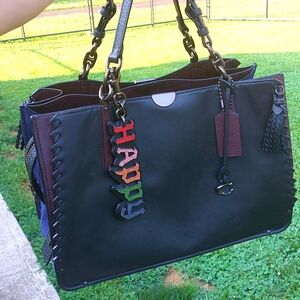 Coach Dreamer 1941 tote 36 black oxblook indigo suede color block whipstitch